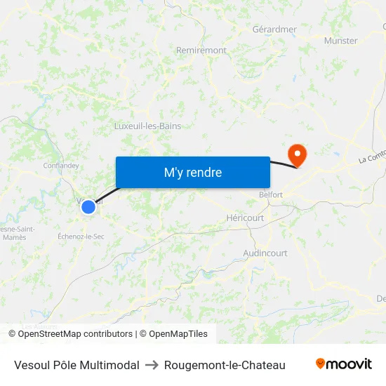 Vesoul Pôle Multimodal to Rougemont-le-Chateau map