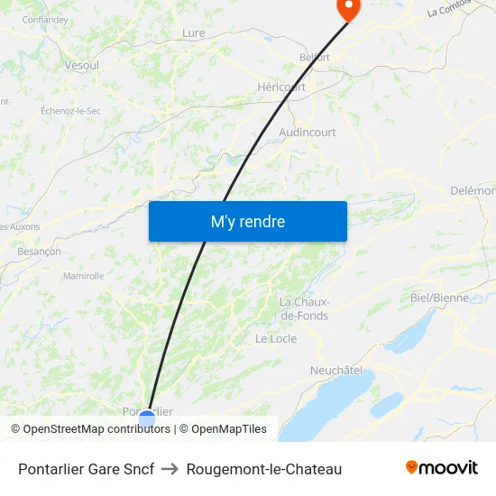 Pontarlier Gare Sncf to Rougemont-le-Chateau map