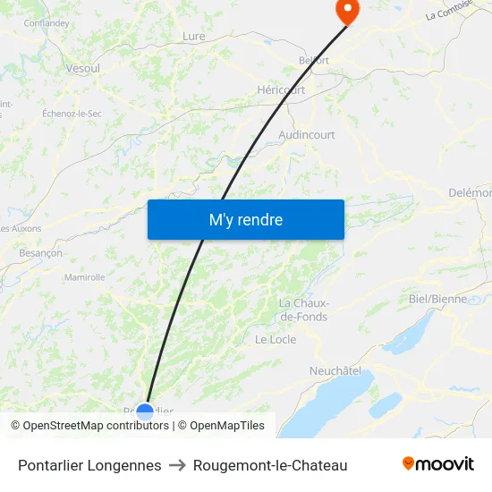 Pontarlier Longennes to Rougemont-le-Chateau map