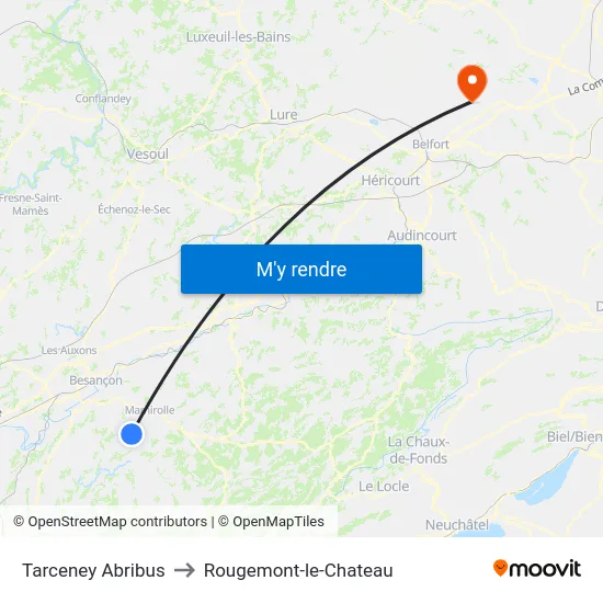 Tarceney Abribus to Rougemont-le-Chateau map