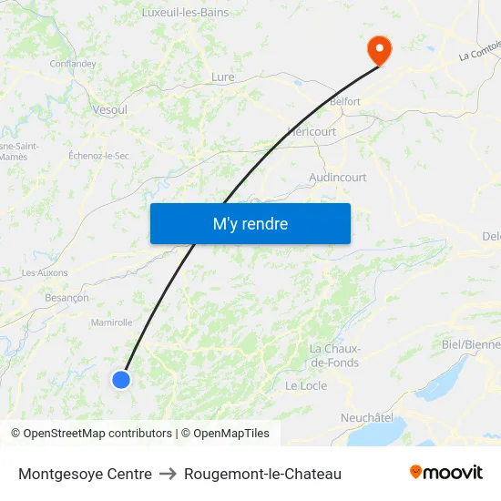 Montgesoye Centre to Rougemont-le-Chateau map