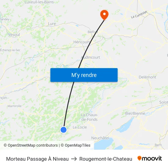 Morteau Passage À Niveau to Rougemont-le-Chateau map