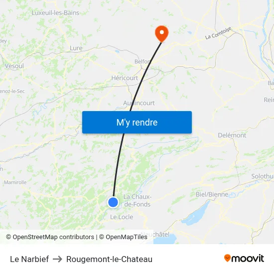 Le Narbief to Rougemont-le-Chateau map