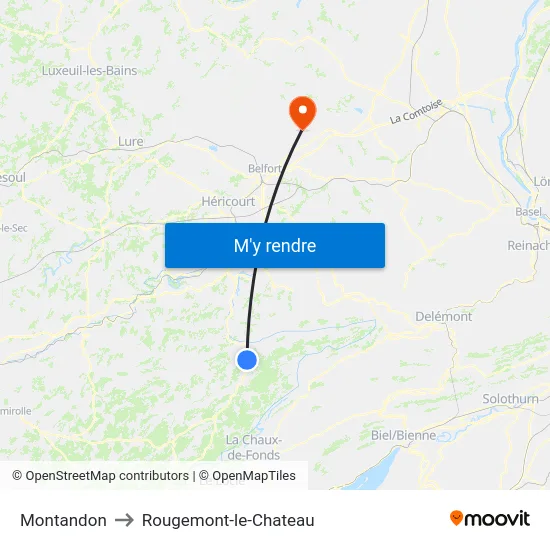 Montandon to Rougemont-le-Chateau map