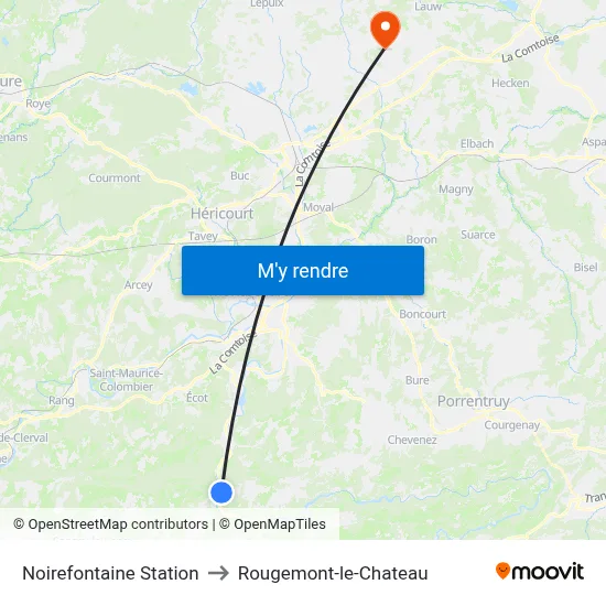 Noirefontaine Station to Rougemont-le-Chateau map