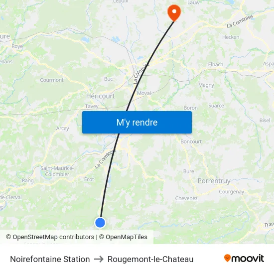 Noirefontaine Station to Rougemont-le-Chateau map