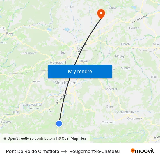 Pont De Roide Cimetière to Rougemont-le-Chateau map