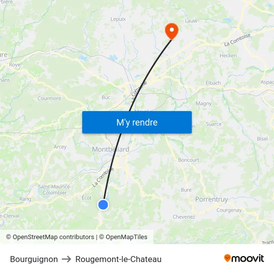 Bourguignon to Rougemont-le-Chateau map