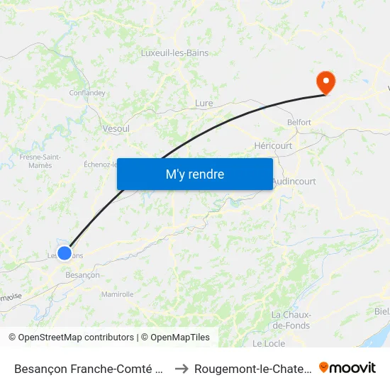 Besançon Franche-Comté Tgv to Rougemont-le-Chateau map