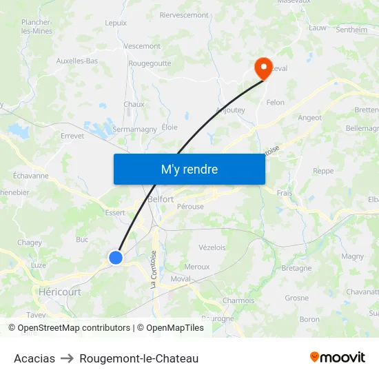 Acacias to Rougemont-le-Chateau map