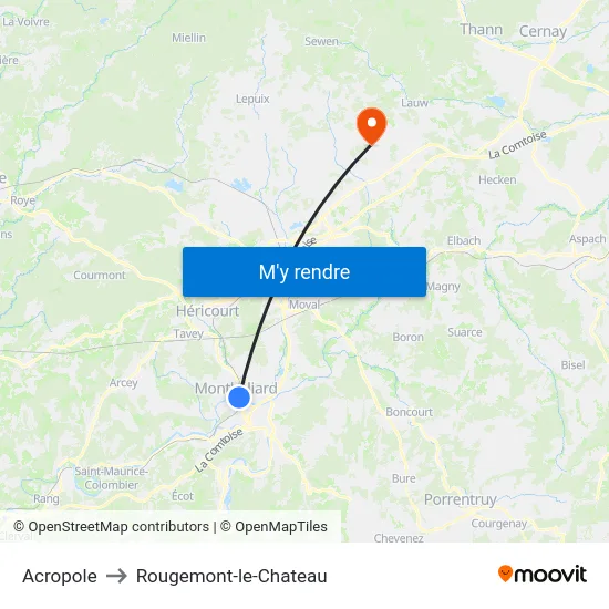 Acropole to Rougemont-le-Chateau map