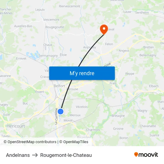 Andelnans to Rougemont-le-Chateau map