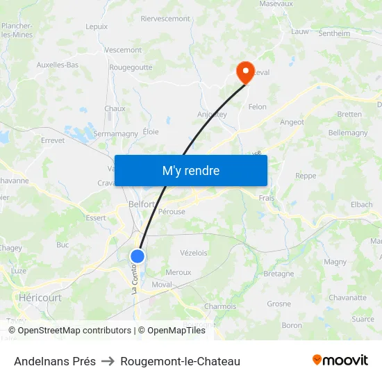 Andelnans Prés to Rougemont-le-Chateau map