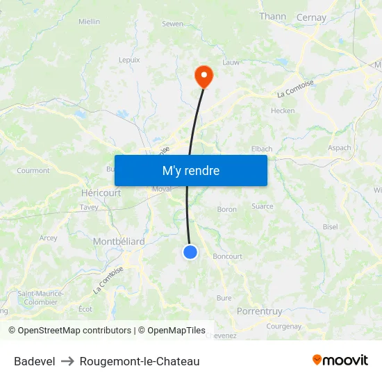Badevel to Rougemont-le-Chateau map