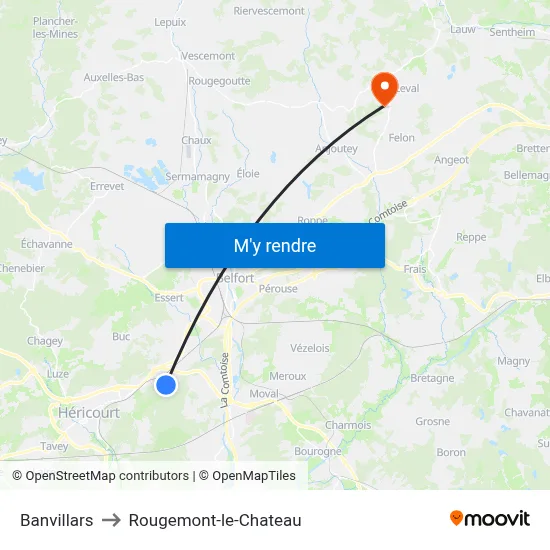 Banvillars to Rougemont-le-Chateau map