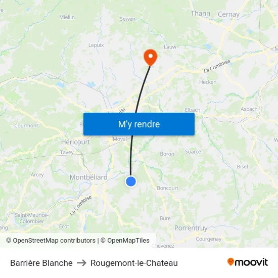 Barrière Blanche to Rougemont-le-Chateau map