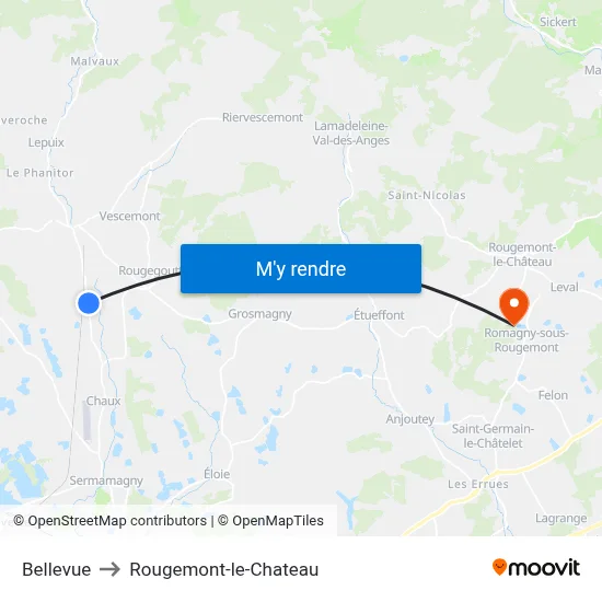 Bellevue to Rougemont-le-Chateau map