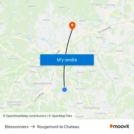 Blessonniers to Rougemont-le-Chateau map
