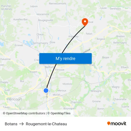 Botans to Rougemont-le-Chateau map
