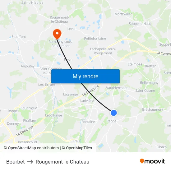 Bourbet to Rougemont-le-Chateau map