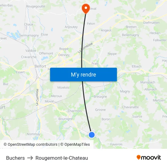 Buchers to Rougemont-le-Chateau map