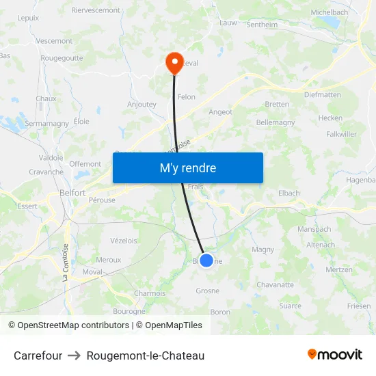 Carrefour to Rougemont-le-Chateau map