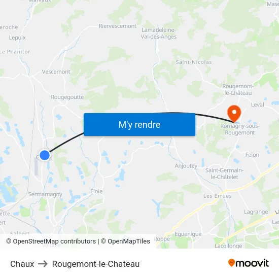 Chaux to Rougemont-le-Chateau map