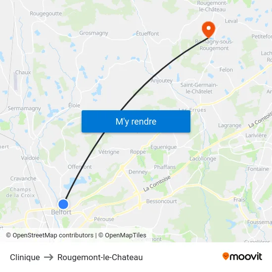 Clinique to Rougemont-le-Chateau map