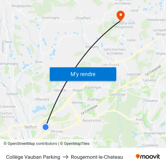 Collège Vauban Parking to Rougemont-le-Chateau map