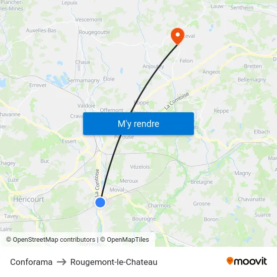 Conforama to Rougemont-le-Chateau map