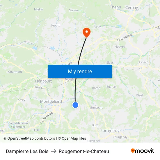 Dampierre Les Bois to Rougemont-le-Chateau map