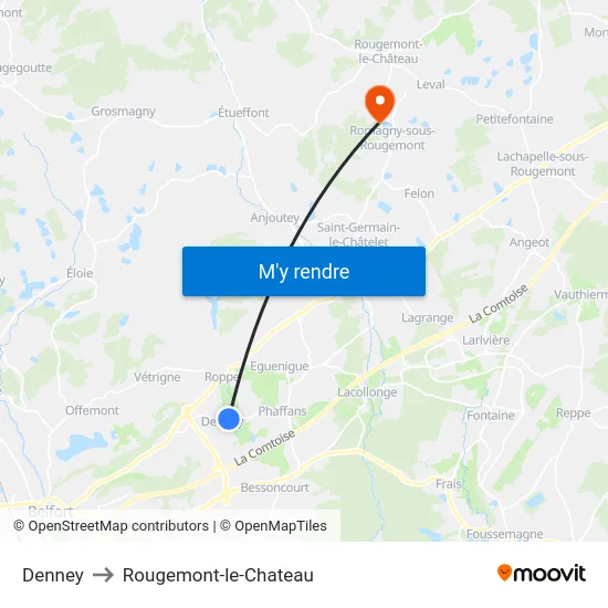 Denney to Rougemont-le-Chateau map
