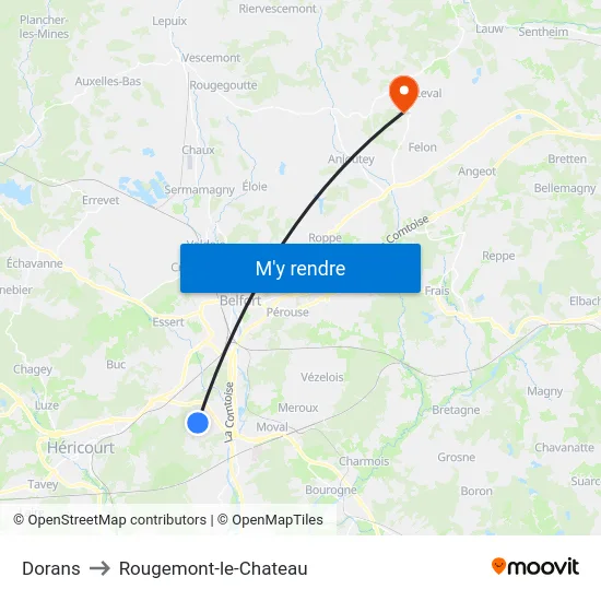 Dorans to Rougemont-le-Chateau map