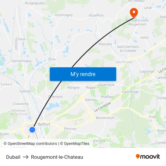 Dubail to Rougemont-le-Chateau map