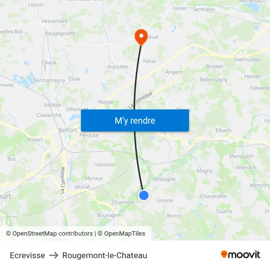 Ecrevisse to Rougemont-le-Chateau map