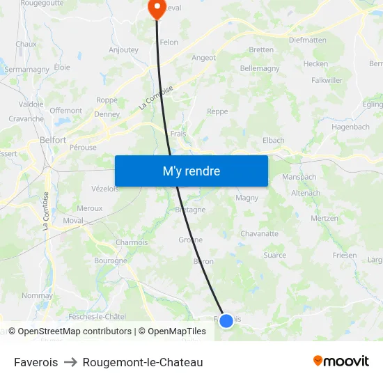 Faverois to Rougemont-le-Chateau map