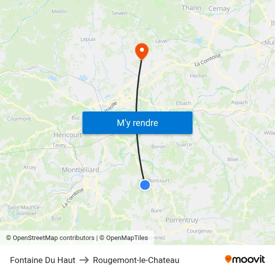 Fontaine Du Haut to Rougemont-le-Chateau map