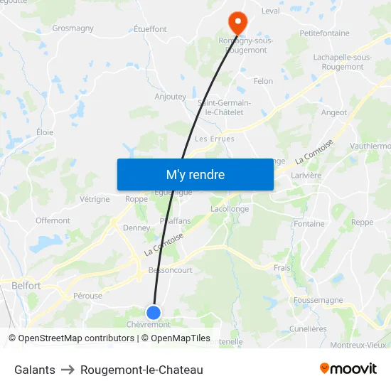Galants to Rougemont-le-Chateau map