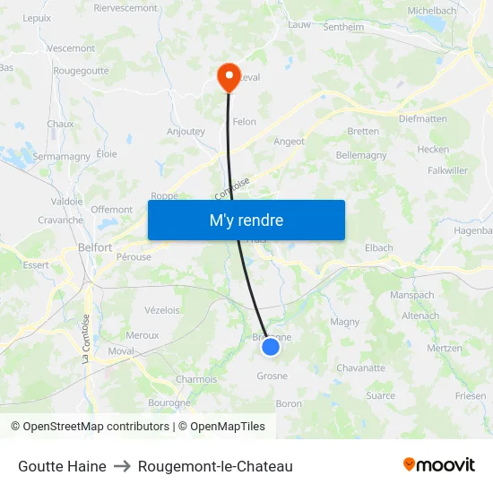 Goutte Haine to Rougemont-le-Chateau map