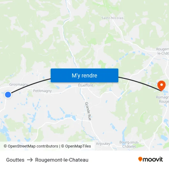 Gouttes to Rougemont-le-Chateau map