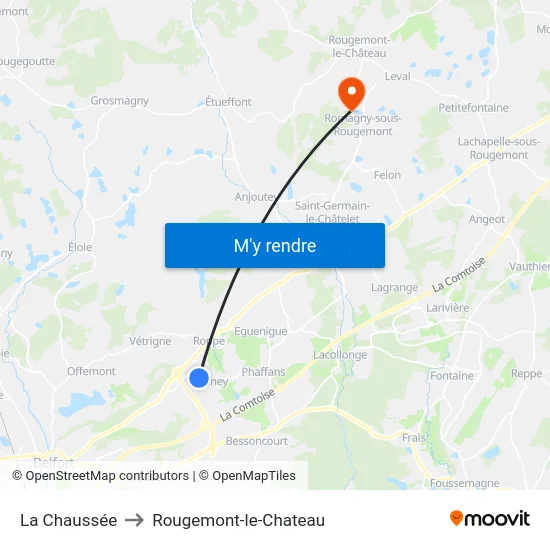 La Chaussée to Rougemont-le-Chateau map