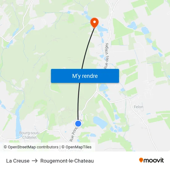 La Creuse to Rougemont-le-Chateau map