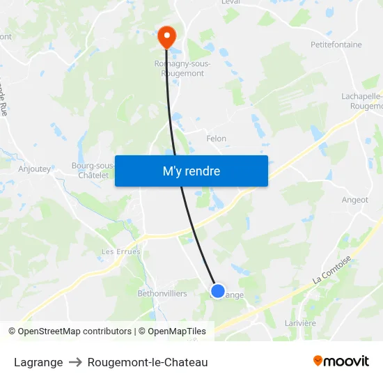 Lagrange to Rougemont-le-Chateau map