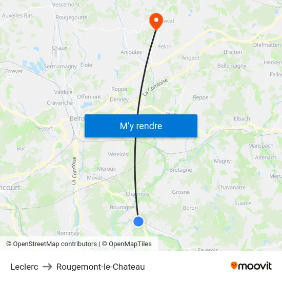 Leclerc to Rougemont-le-Chateau map