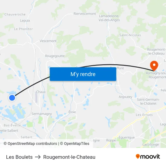 Les Boulets to Rougemont-le-Chateau map