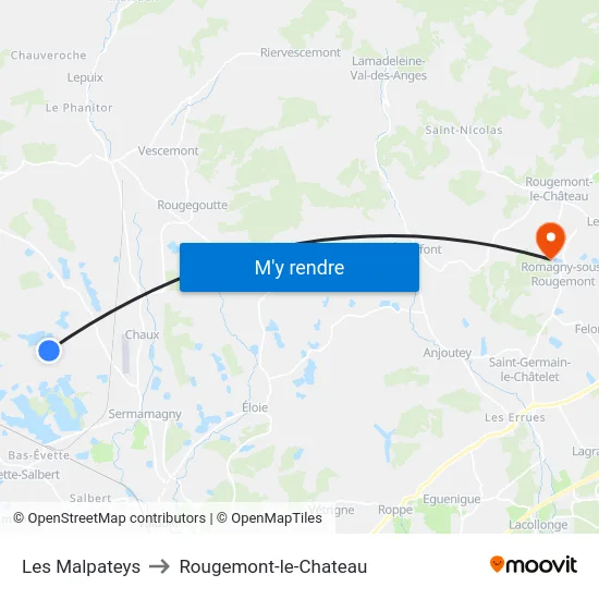 Les Malpateys to Rougemont-le-Chateau map