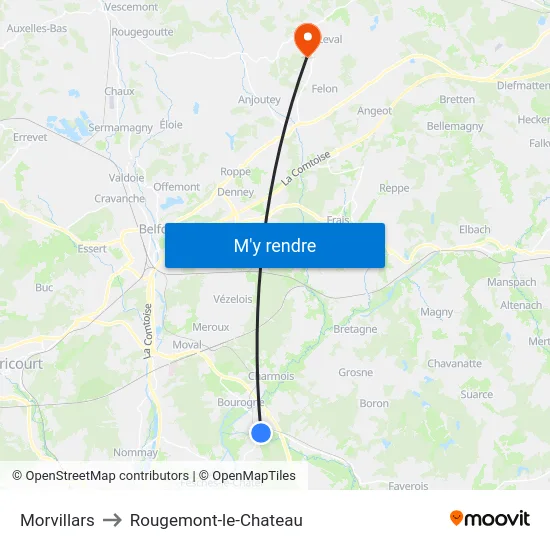 Morvillars to Rougemont-le-Chateau map