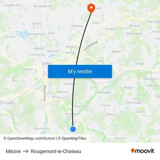 Méziré to Rougemont-le-Chateau map