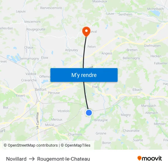 Novillard to Rougemont-le-Chateau map