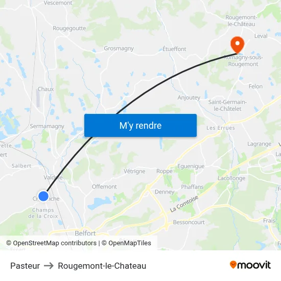 Pasteur to Rougemont-le-Chateau map